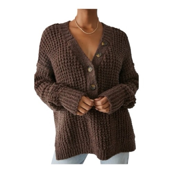 Free People Sweaters - Free People Whistle Thermal Henley Cozy Sweater - Chocolate Brown